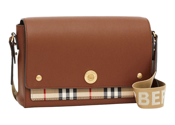 Sac bandoulière Burberry Vintage Check et Leather Note Tan