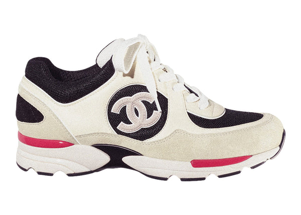 Baskets Chanel CC Logo Ivoire Noir Beige