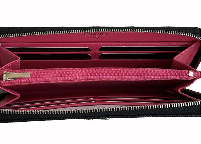 Portefeuille long zippé Chanel CC noir