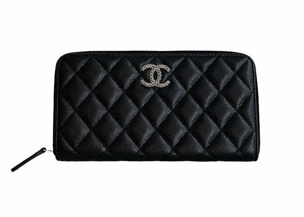 Portefeuille long zippé Chanel CC noir