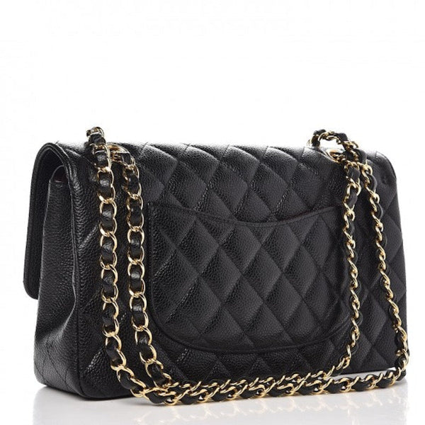 Chanel Classic Double Flap Matelassé Caviar Doré Noir Moyen