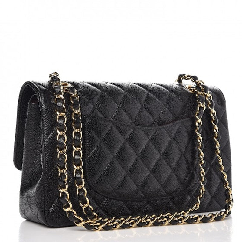 Chanel Classic Double Flap Matelassé Caviar Doré Noir Moyen