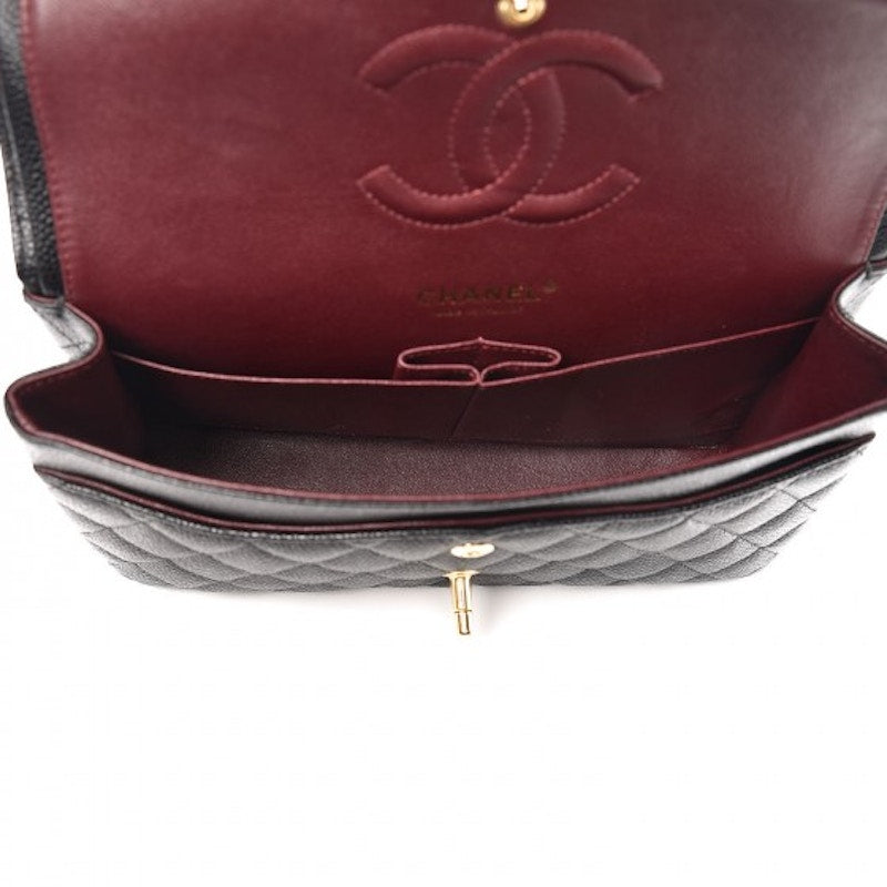 Chanel Classic Double Flap Matelassé Caviar Doré Noir Moyen