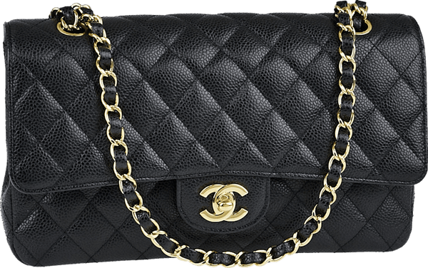 Chanel Classic Double Flap Matelassé Caviar Doré Noir Moyen
