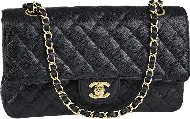 Chanel Classic Double Flap Matelassé Caviar Doré Noir Moyen