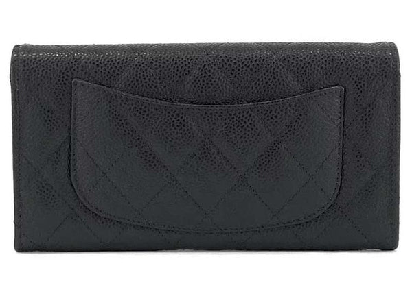 Portefeuille long à rabat classique Chanel noir
