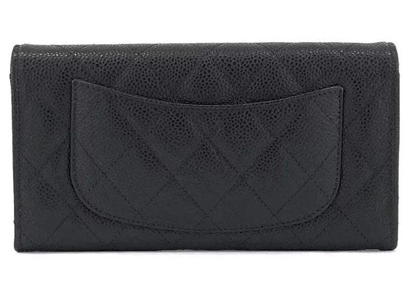Portefeuille long à rabat classique Chanel noir