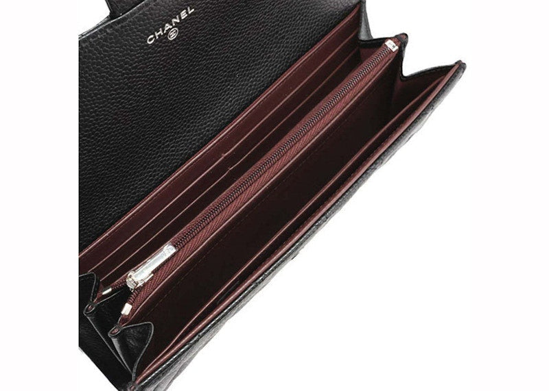 Portefeuille long à rabat classique Chanel noir