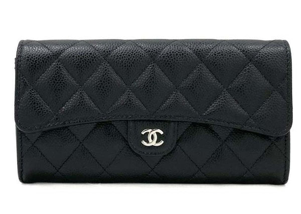 Portefeuille long à rabat classique Chanel noir
