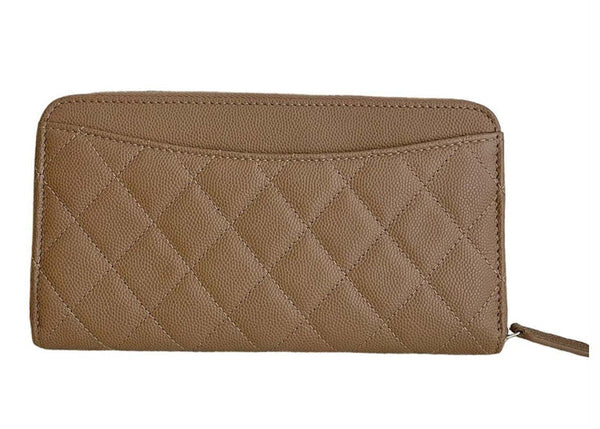 Portefeuille long zippé classique Chanel beige