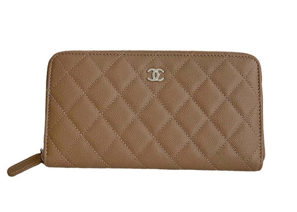 Portefeuille long zippé classique Chanel beige