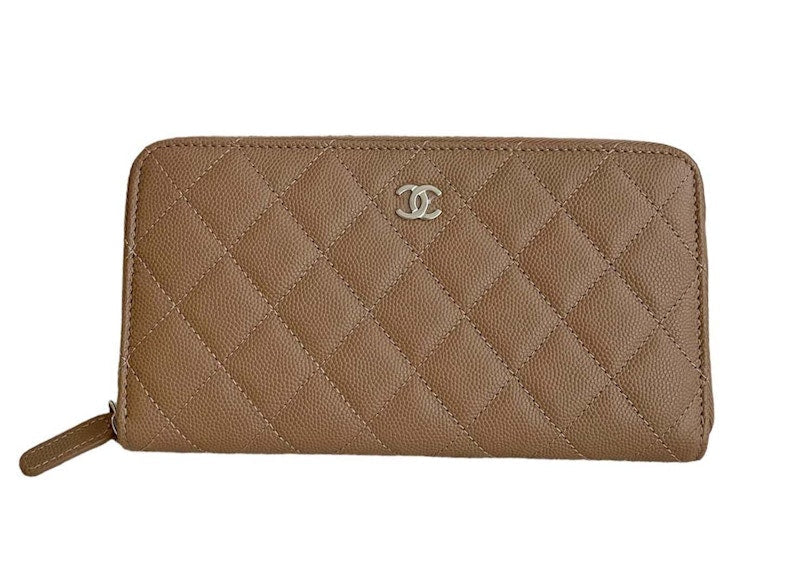 Portefeuille long zippé classique Chanel beige