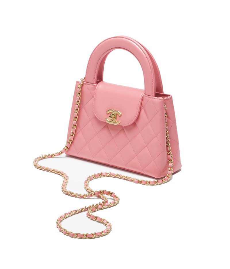 Sac shopping Chanel Kelly Mini en cuir de veau vieilli brillant 23 carats rose corail