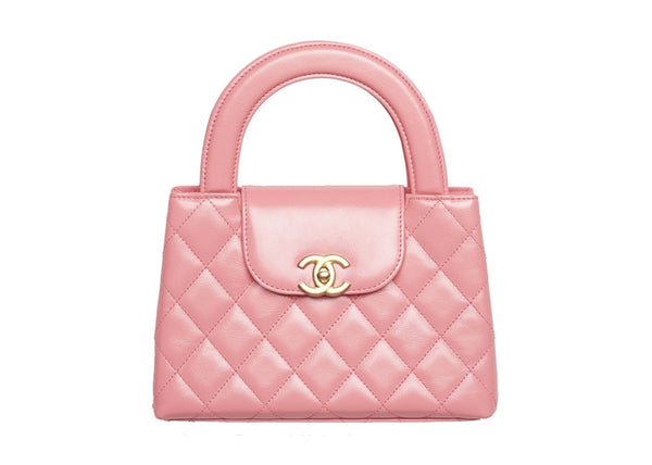 Sac shopping Chanel Kelly Mini en cuir de veau vieilli brillant 23 carats rose corail
