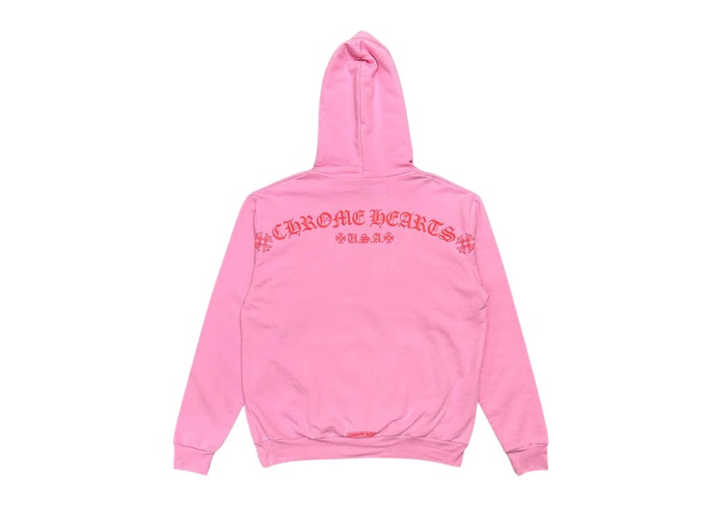 Sweat à capuche rose avec logo rouge Chrome Hearts