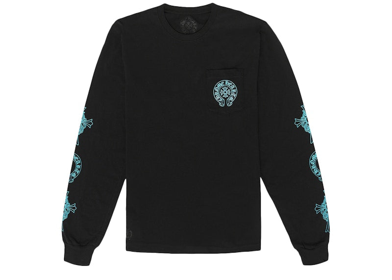 T-shirt à manches longues avec logo triple croix Chrome Hearts noir/bleu