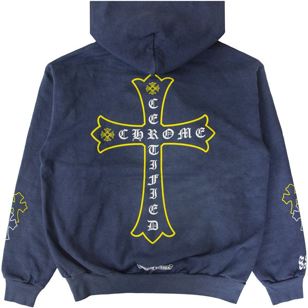 Sweat à capuche Chrome Hearts x Drake certifié Chrome teint à la main bleu délavé