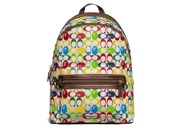 Sac à dos Coach x Bape Academy en toile signature avec tête de singe en laiton/multicolore 