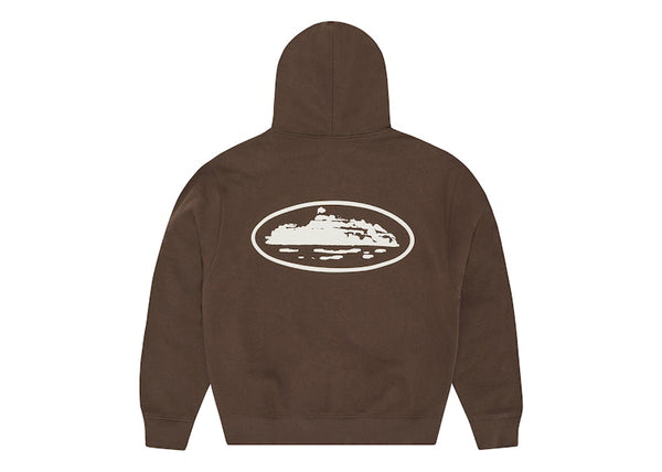 Corteiz Island Puff Print Zip Hoodie Brown