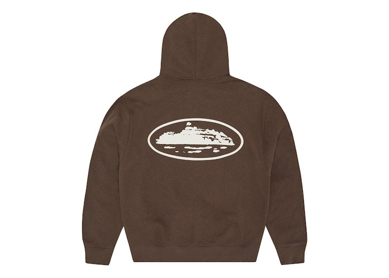 Corteiz Island Puff Print Zip Hoodie Brown