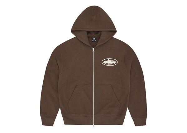 Corteiz Island Puff Print Zip Hoodie Brown