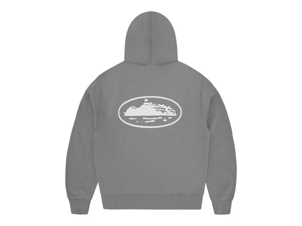 Corteiz Island Puff Print Zip Hoodie Gully Grey