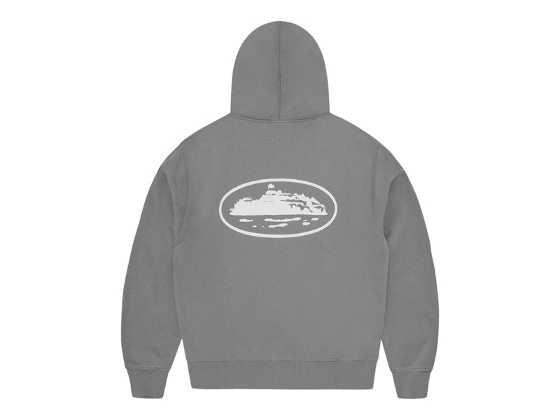 Corteiz Island Puff Print Zip Hoodie Gully Grey