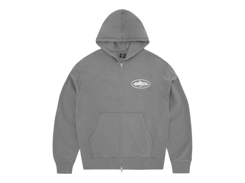 Corteiz Island Puff Print Zip Hoodie Gully Grey