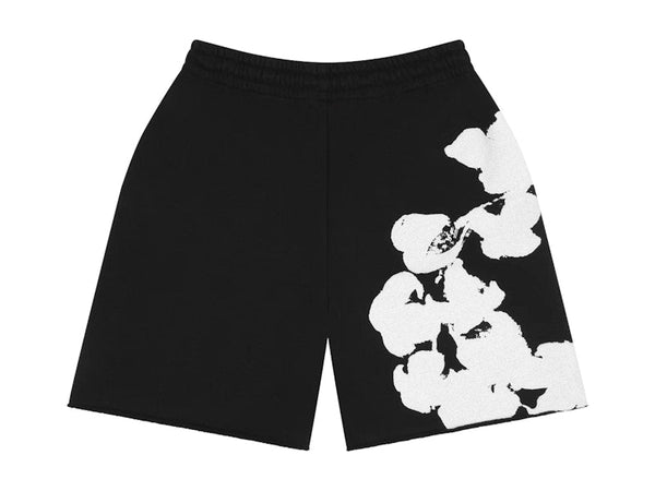 Short de survêtement en coton à grosses larmes en denim noir