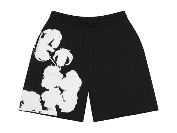 Short de survêtement en coton à grosses larmes en denim noir