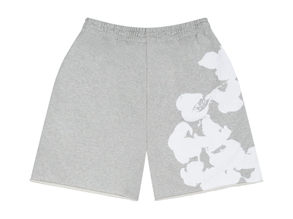 Short de survêtement en coton à grosses larmes en denim, gris