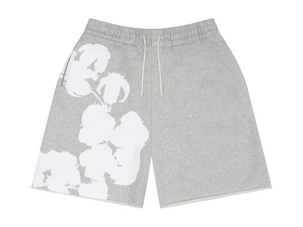 Short de survêtement en coton à grosses larmes en denim, gris