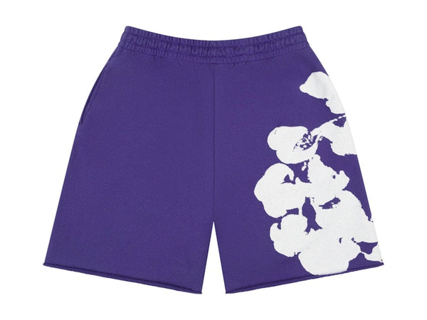 Short de survêtement en coton à grosses larmes en denim violet