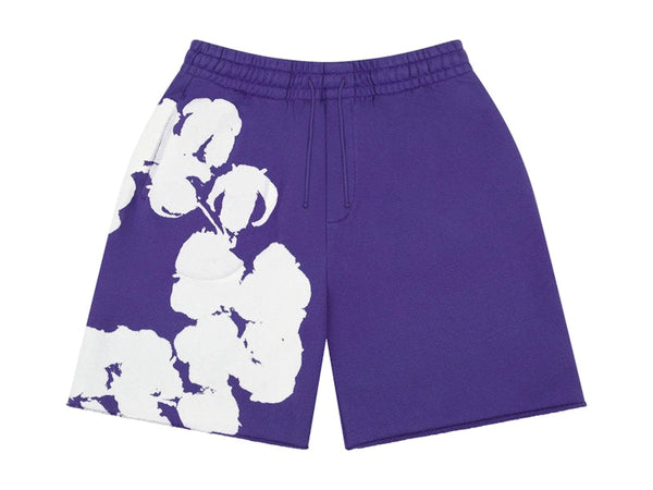Short de survêtement en coton à grosses larmes en denim violet