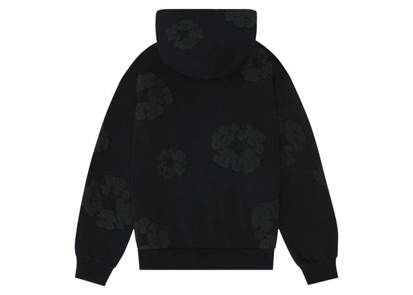 Sweat à capuche en coton avec couronne en denim et larmes, noir et monochrome