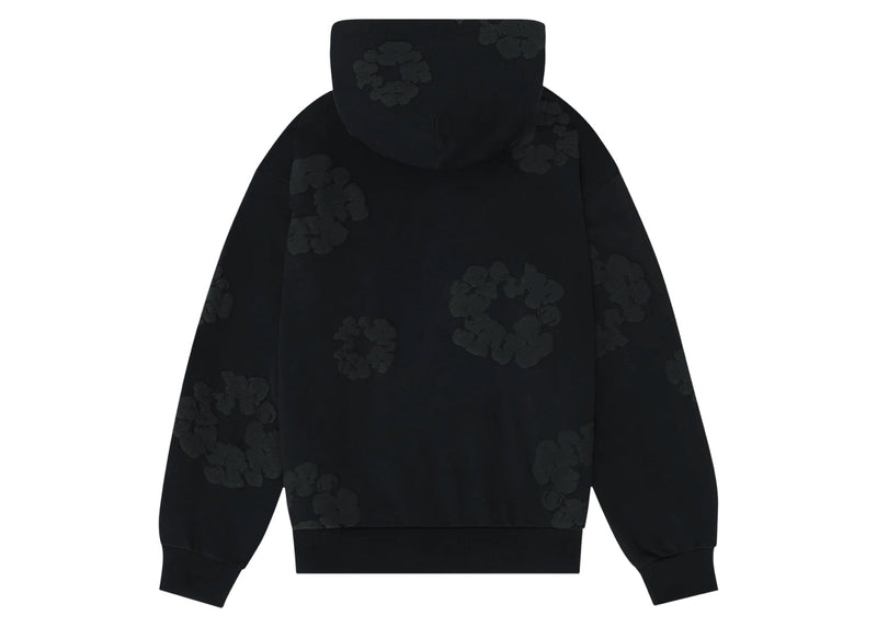 Sweat à capuche en coton avec couronne en denim et larmes, noir et monochrome
