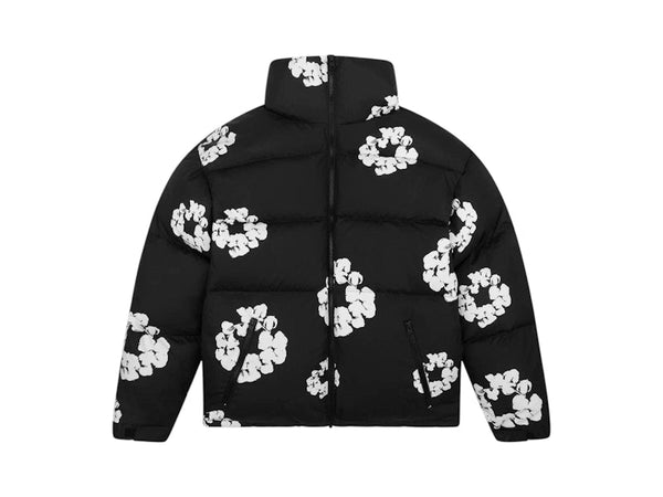 Doudoune en coton à motif couronne de larmes en denim noir