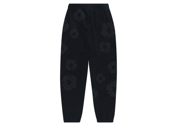 Pantalon de survêtement en coton à motif couronne de larmes en denim noir monochrome
