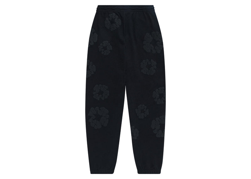 Pantalon de survêtement en coton à motif couronne de larmes en denim noir monochrome