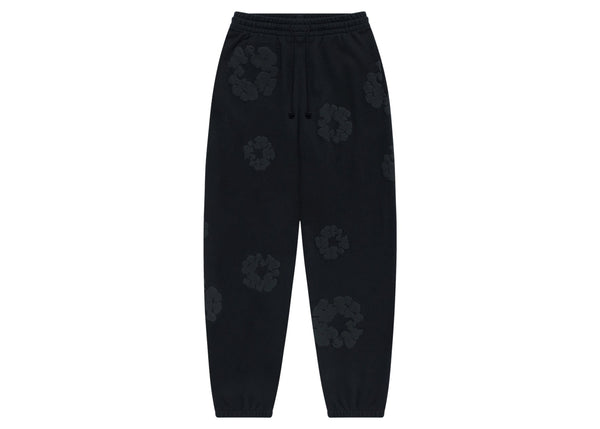 Pantalon de survêtement en coton à motif couronne de larmes en denim noir monochrome