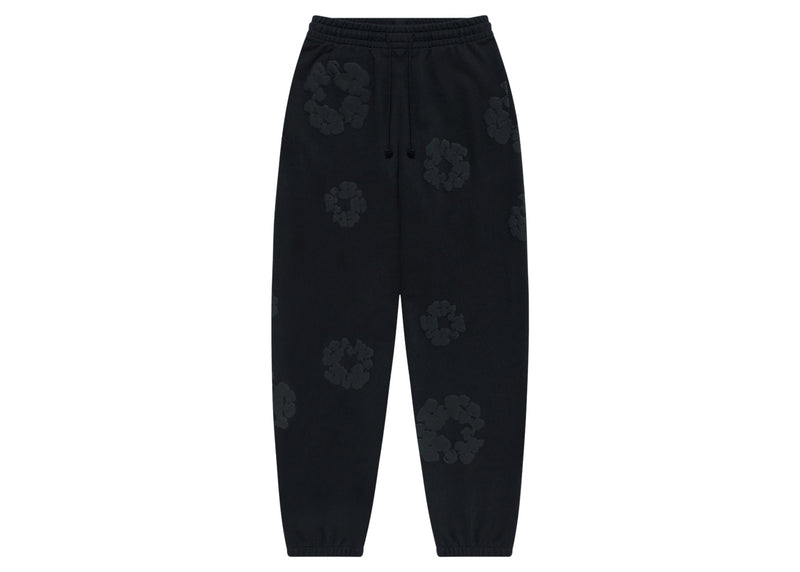 Pantalon de survêtement en coton à motif couronne de larmes en denim noir monochrome