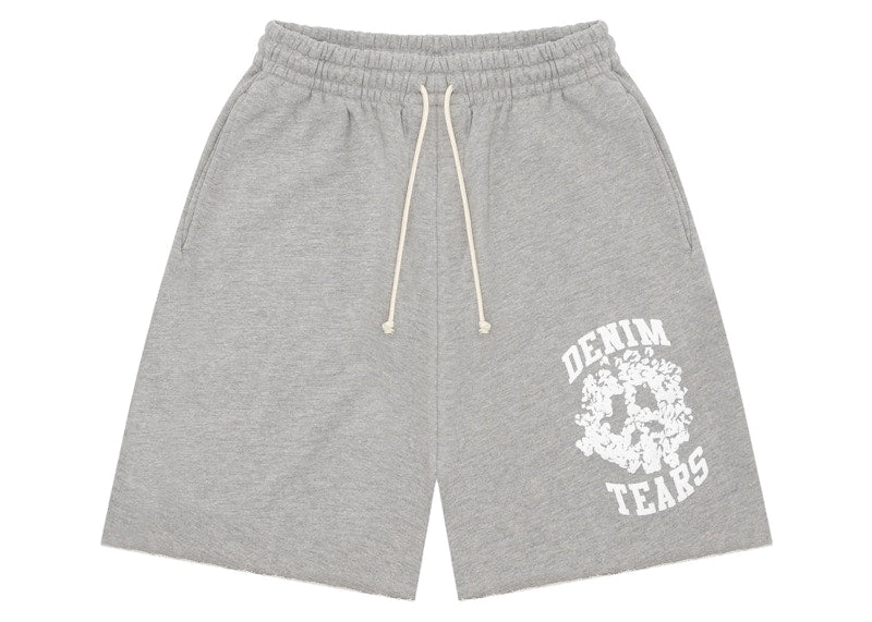 Short universitaire en denim déchiré gris
