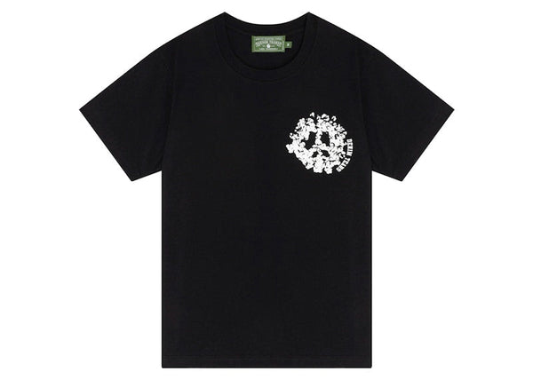 T-shirt universitaire en denim noir avec déchirures en denim