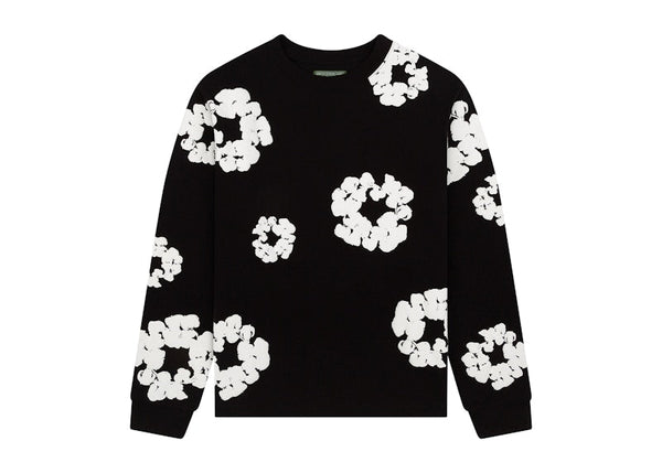 T-shirt à manches longues en coton avec motif couronne de larmes en denim noir 