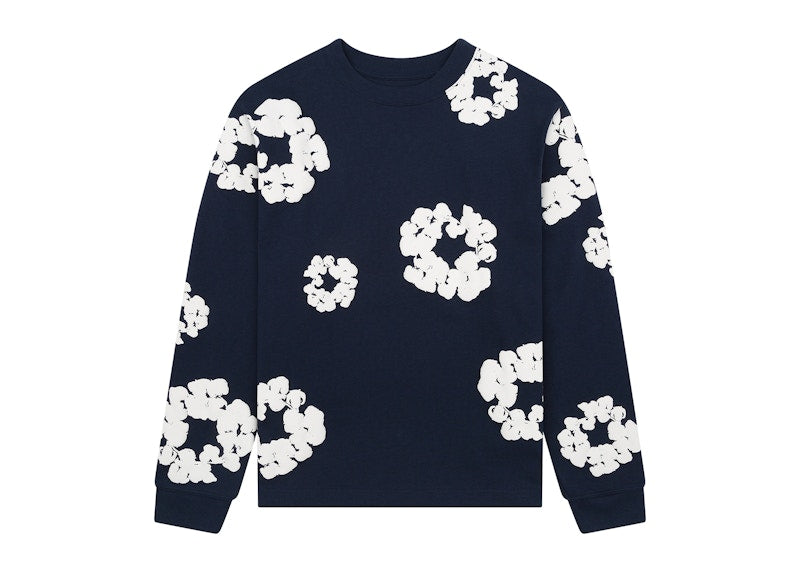 Denim Tears – Langärmliges Baumwoll-T-Shirt mit Kranz in Marineblau 