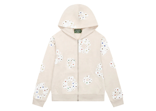 Denim Tears Rhinestone Cotton Wreath Zip Hoodie Oatmeal
