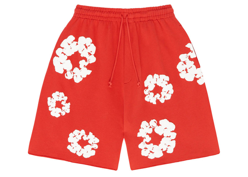 Short en denim déchiré avec couronne de coton rouge