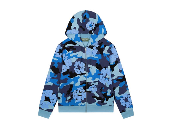 Sweat-shirt zippé Denim Tears The Cotton Wreath bleu camouflage