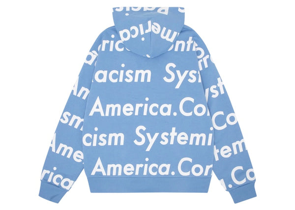 Sweat à capuche zippé Denim Tears x Arthur Jafa Systemic Racism Controls America, bleu poussiéreux