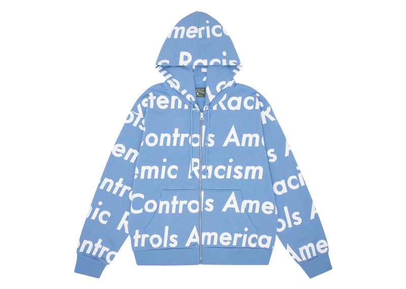 Denim Tears x Arthur Jafa – Kapuzenpullover mit Reißverschluss „Systemic Racism Controls America“ in Staubblau